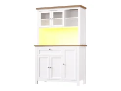 Aparador alto de cocina - 104 x 40 x 180 cm - con estantes regulables + LEDs + 5 puertas + 1 cajón - Metal + MDF - blanco
