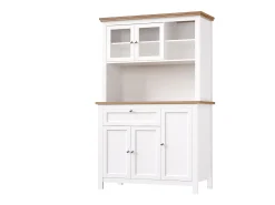 Aparador alto de cocina - 104 x 40 x 180 cm - con estantes regulables + LEDs + 5 puertas + 1 cajón - Metal + MDF - blanco