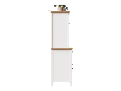 Aparador alto de cocina - 104 x 40 x 180 cm - con estantes regulables + LEDs + 5 puertas + 1 cajón - Metal + MDF - blanco