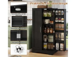 Aparador alto de cocina - 60 x 40 x 120 cm - con LED + 2 puertas con estantes regulables y baldas en la puerta - MDF - negro