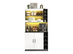 Aparador alto de cocina - 100 x 47 x 187 cm - con luces LED + 4 puertas + estantes ajustables - MDF + Acrílico - blanco
