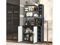 Aparador alto de cocina - 100 x 47 x 187 cm - con luces LED + 4 puertas + estantes ajustables - MDF + Acrílico - blanco