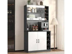 Aparador alto de cocina - 100 x 47 x 187 cm - con luces LED + 4 puertas + estantes ajustables - MDF + Acrílico - blanco