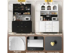 Aparador alto de cocina - 140 x 40 x 190 cm - con 3 cajones + 5 puertas + estantes - MDF - negro