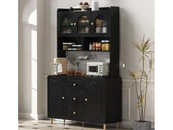 Aparador alto de cocina - 140 x 40 x 190 cm - con 3 cajones + 5 puertas + estantes - MDF - negro