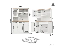 Aparador alto de cocina - 104 x 40 x 180 cm - con LEDs + 4 puertas + 1 cajón + estante - MDF + metal - blanco