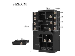 Aparador alto de cocina - 182 x 40 x 75 cm - con 4 puertas + compartimentos de almacenaje + cajón - MDF - negro