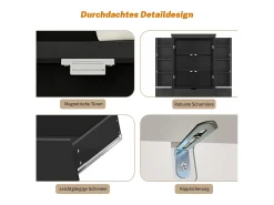 Aparador alto de cocina - 182 x 40 x 75 cm - con 4 puertas + compartimentos de almacenaje + cajón - MDF - negro