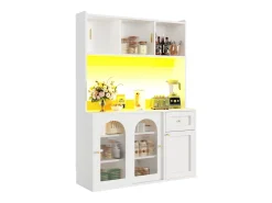 Aparador alto de cocina - 120 x 35 x 167 cm - con estantes regulables + 3 puertas + 1 cajón + LED - MDF + PB - blanco