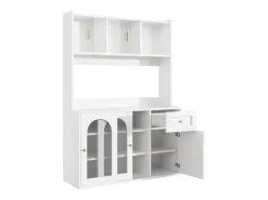 Aparador alto de cocina - 120 x 35 x 167 cm - con estantes regulables + 3 puertas + 1 cajón + LED - MDF + PB - blanco