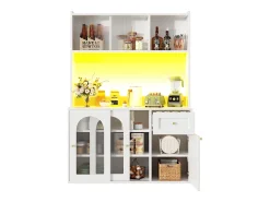Aparador alto de cocina - 120 x 35 x 167 cm - con estantes regulables + 3 puertas + 1 cajón + LED - MDF + PB - blanco