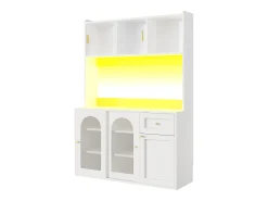 Aparador alto de cocina - 120 x 35 x 167 cm - con estantes regulables + 3 puertas + 1 cajón + LED - MDF + PB - blanco