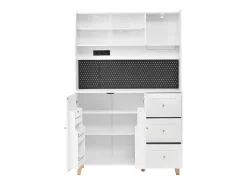 Aparador alto de cocina con zócalos y tablero perforado - 120 x 40 x 184 cm - con puertas + 3 cajones + balda - MDF - blanco