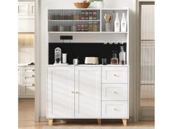 Aparador alto de cocina con zócalos y tablero perforado - 120 x 40 x 184 cm - con puertas + 3 cajones + balda - MDF - blanco
