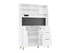 Aparador alto de cocina con zócalos y tablero perforado - 120 x 40 x 184 cm - con puertas + 3 cajones + balda - MDF - blanco