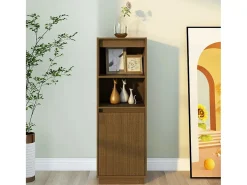 Aparador alto de madera maciza de pino marrón miel 37x34x110 cm ES86568
