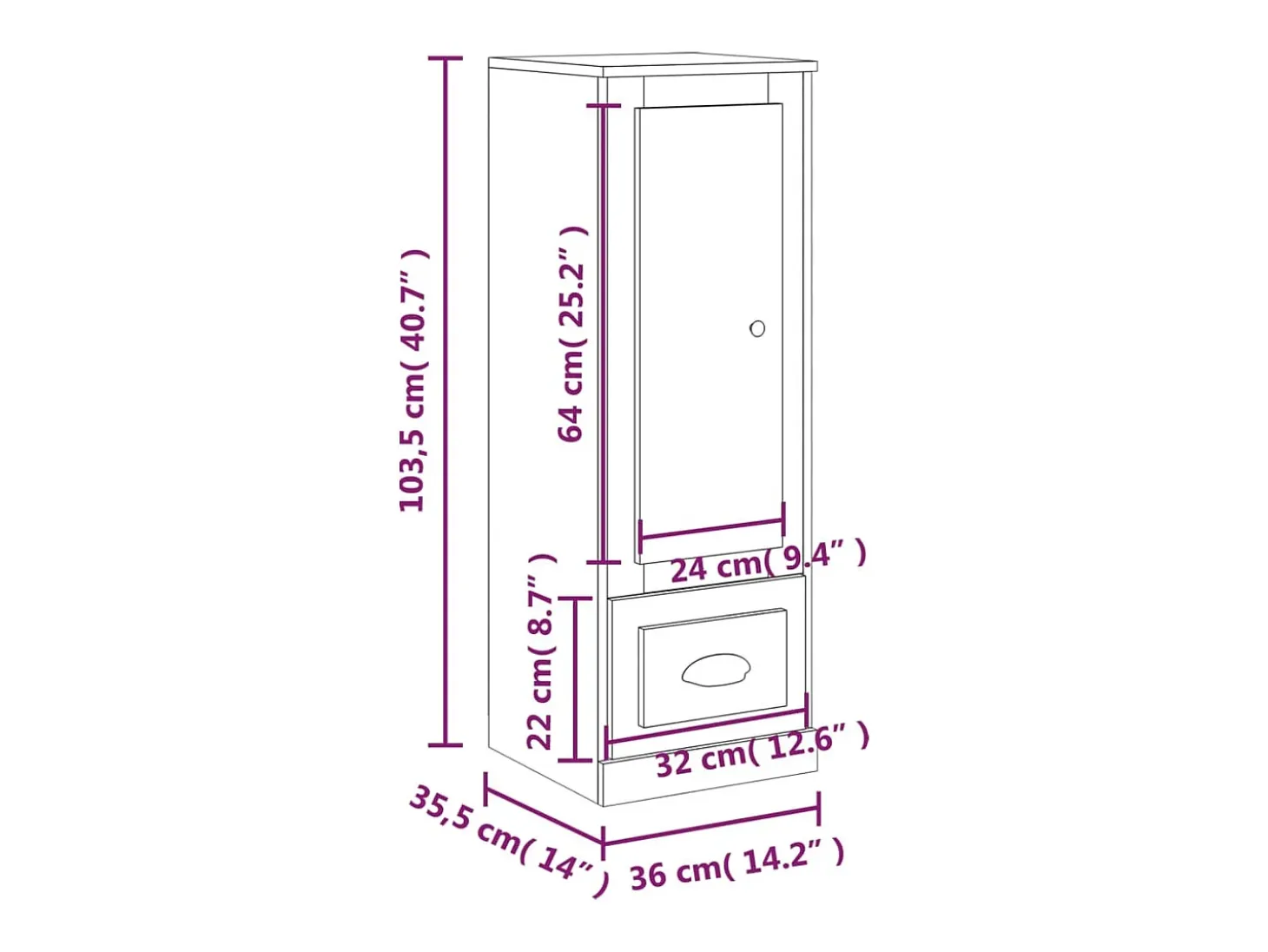 Aparador alto gris hormigón 36x35,5x103,5 cm madera de ingeniería