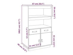 Aparador alto Gris 67x40x108,5 cm Madera maciza de pino