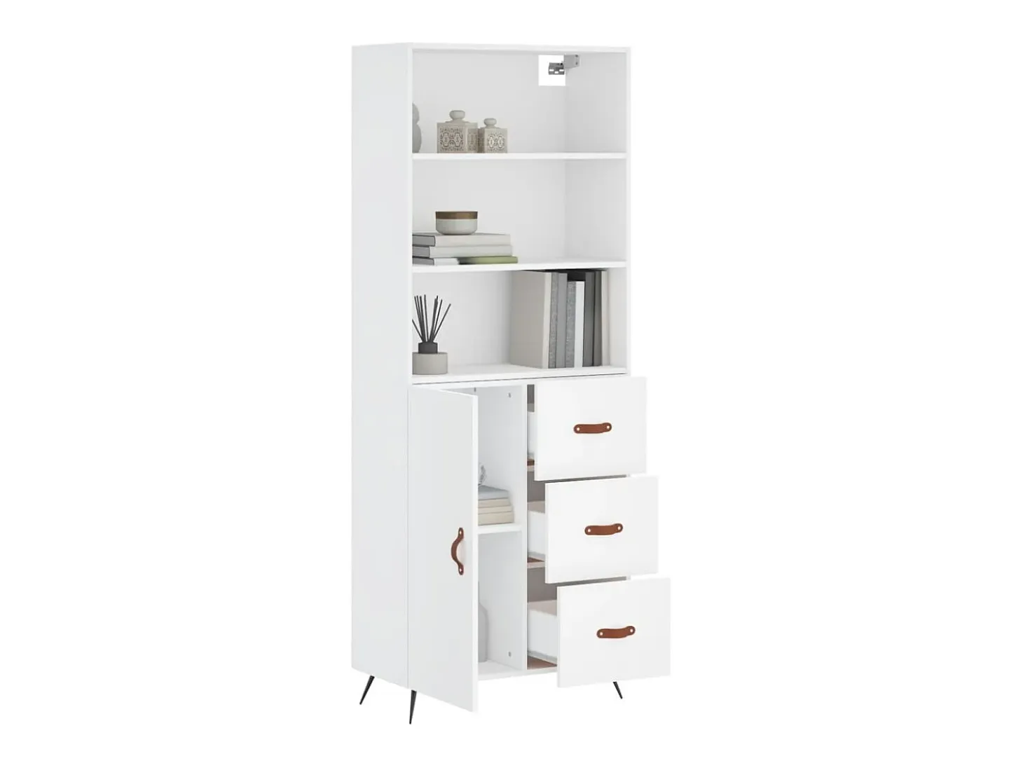 Aparador alto madera contrachapada blanco 69,5x34x180 cm ES41395