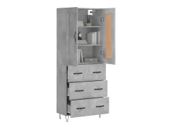 Aparador alto madera contrachapada gris hormigón 69,5x34x180 cm