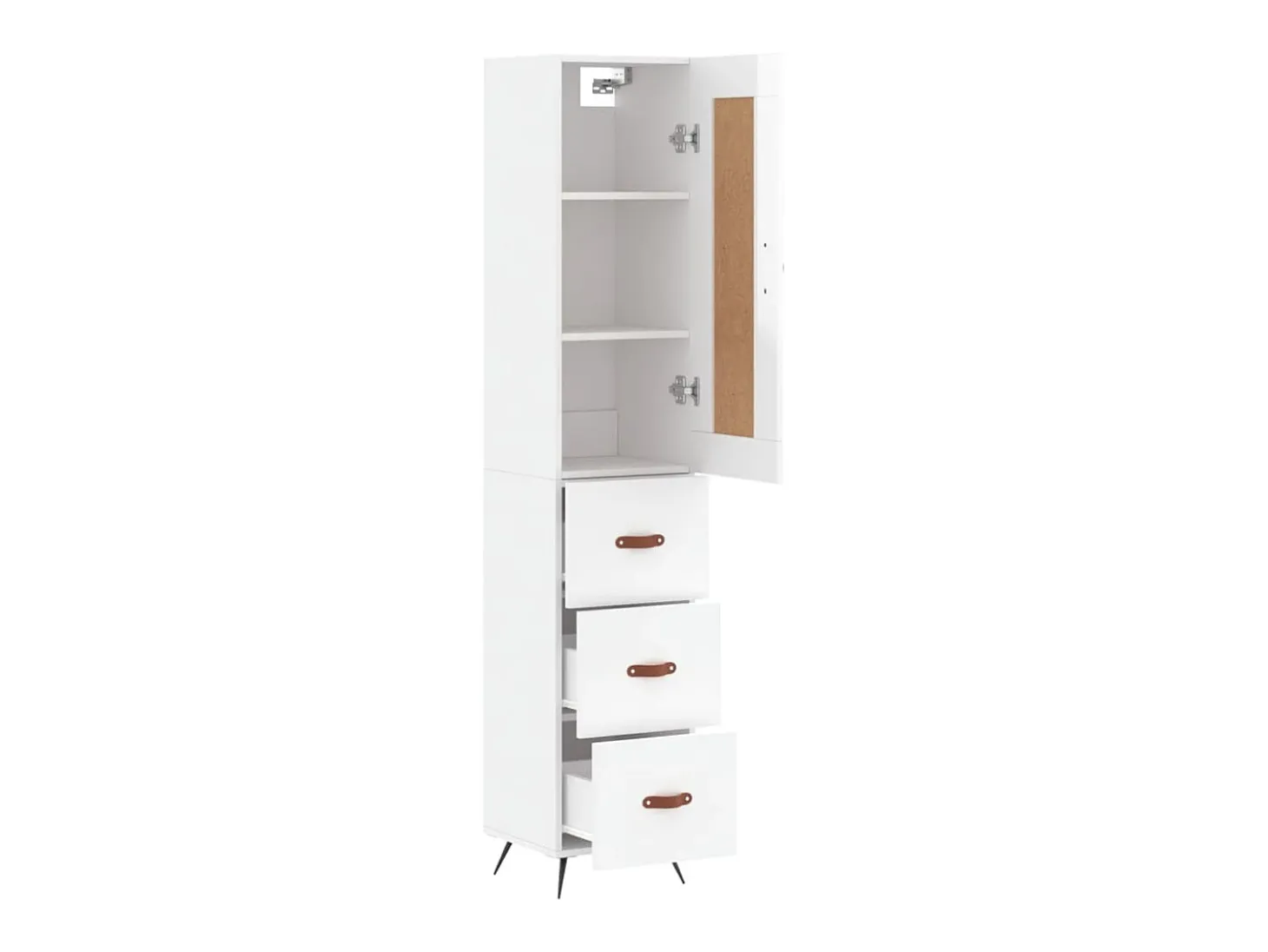 Aparador alto madera contrachapada blanco brillo 34,5x34x180 cm ES69913