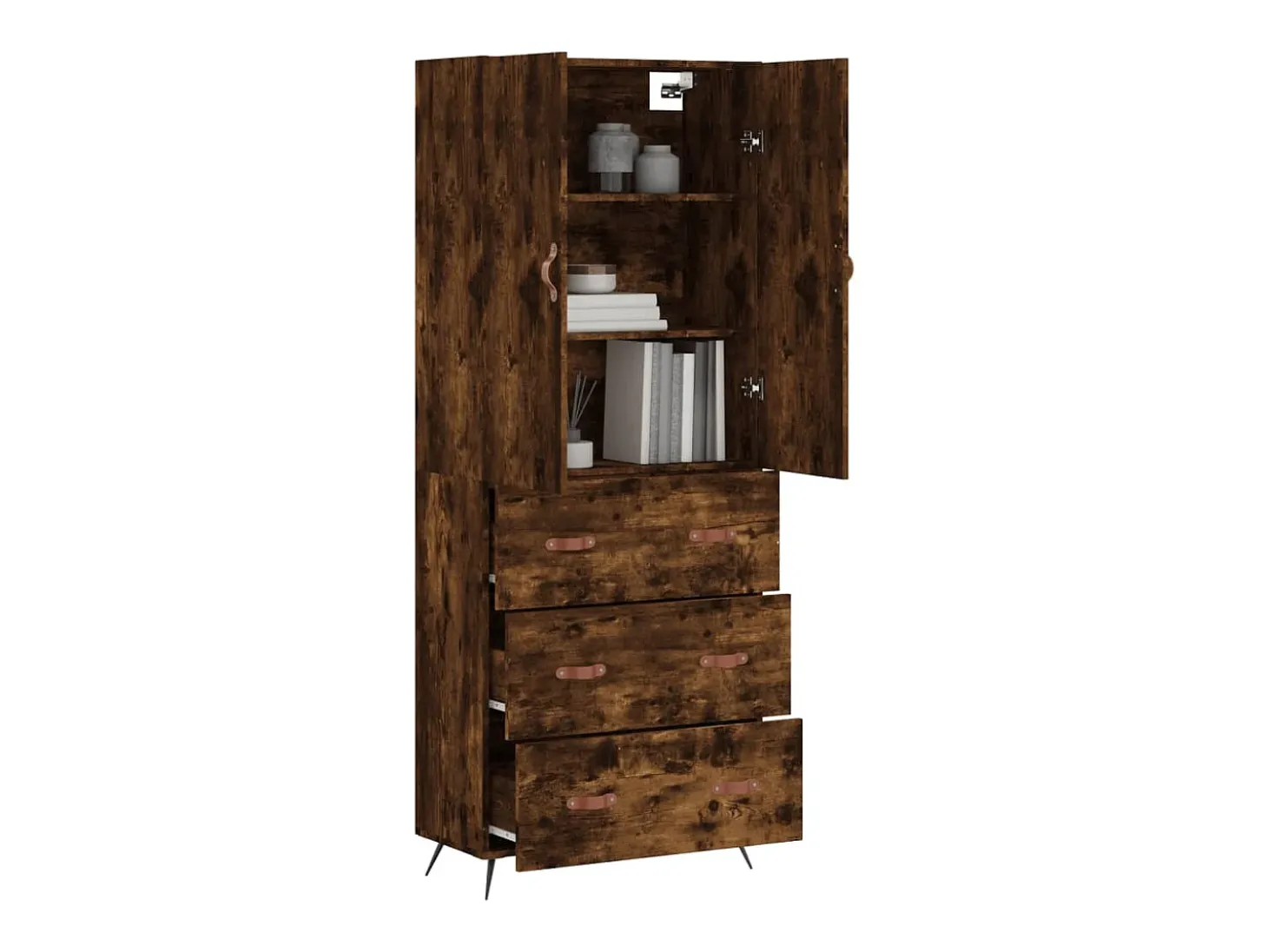Aparador alto madera contrachapada roble ahumado 69,5x34x180 cm