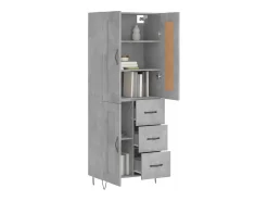 Aparador alto madera contrachapada gris hormigón 69,5x34x180 cm