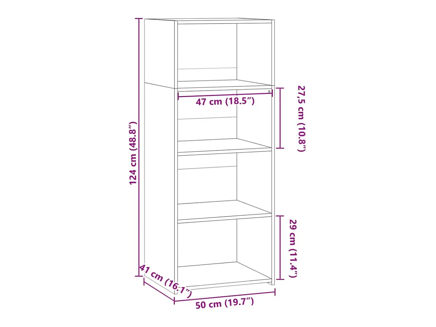 Aparador alto madera de ingeniería gris hormigón 50x41x124 cm