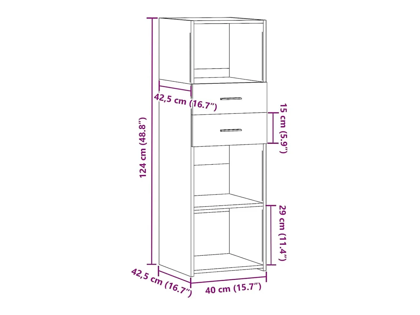 Aparador alto madera de ingeniería negro 40x42,5x124 cm