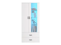 Aparador alto moderno con 2 puertas y 2 cajones - LED - vidrio y tableros de partículas - blanco