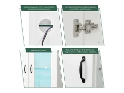 Aparador alto moderno con 2 puertas y 2 cajones - LED - vidrio y tableros de partículas - blanco