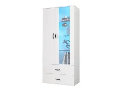 Aparador alto moderno con 2 puertas y 2 cajones - LED - vidrio y tableros de partículas - blanco