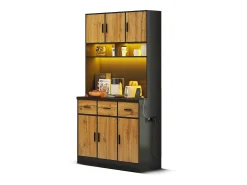 Aparador alto negro - Aparador con 6 puertas y 3 cajones - Luz LED y carga USB - para cocina y comedor