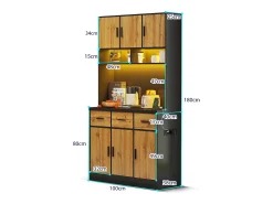 Aparador alto negro - Aparador con 6 puertas y 3 cajones - Luz LED y carga USB - para cocina y comedor