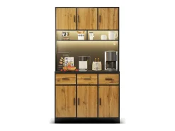 Aparador alto negro - Aparador con 6 puertas y 3 cajones - Luz LED y carga USB - para cocina y comedor