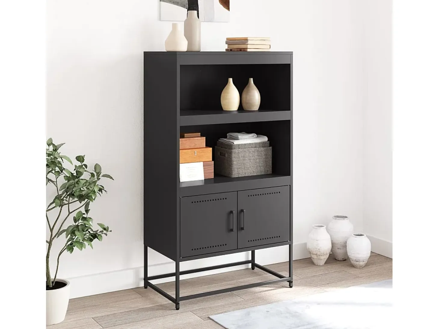 Aparador alto negro 68,5x38,5x123,5 cm acero