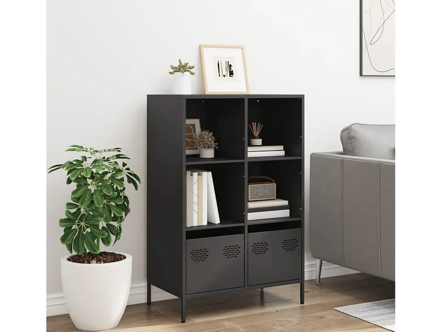 Aparador alto negro 68x39x103,5 cm acero