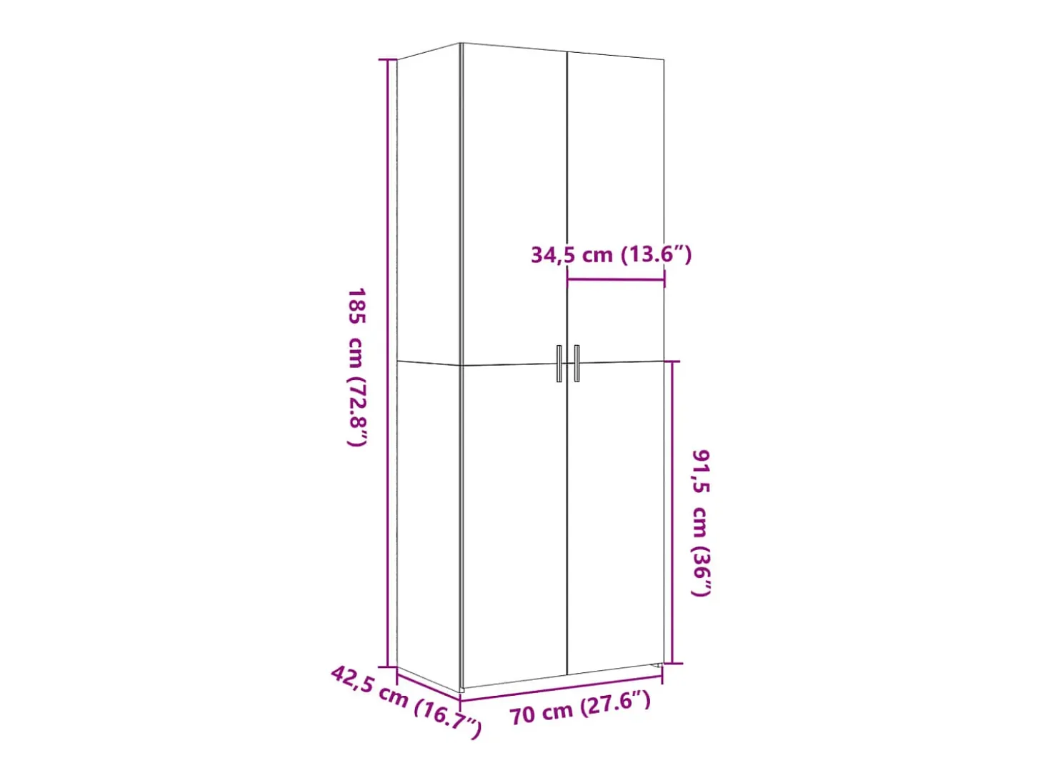 Aparador alto roble ahumado 70x42,5x185 cm madera de ingeniería