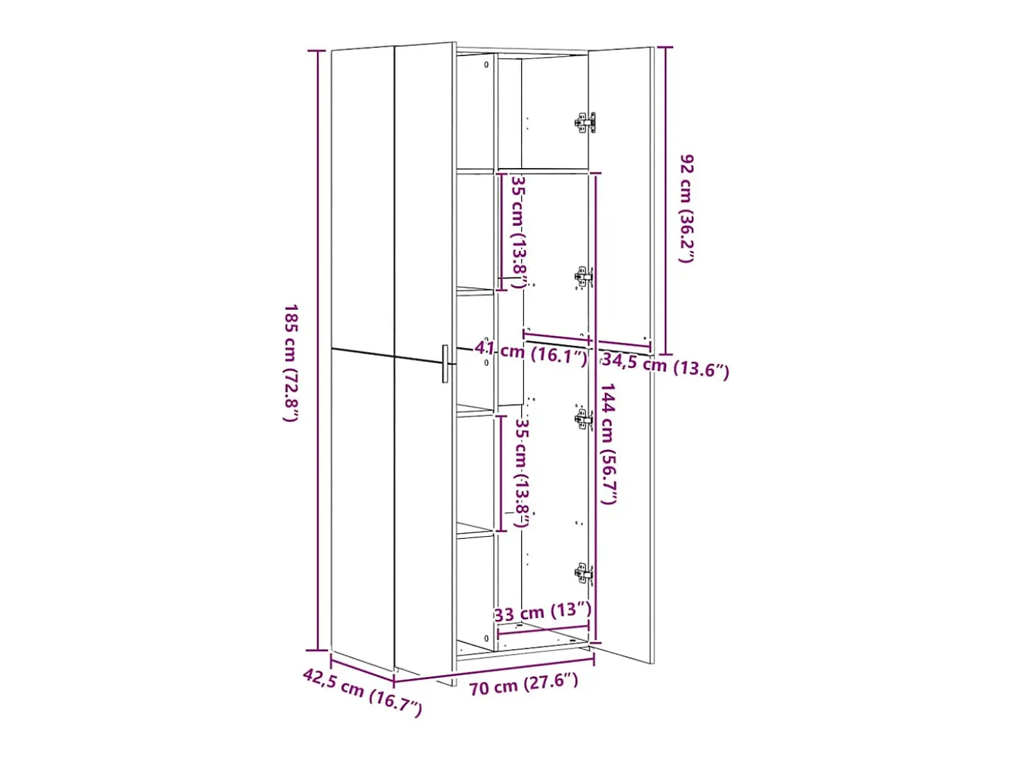 Aparador alto roble ahumado 70x42,5x185 cm madera de ingeniería