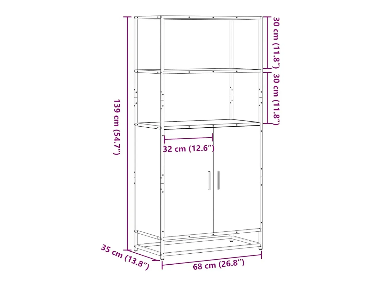 Aparador alto roble Sonoma 68x35x139 cm madera contrachapada metal