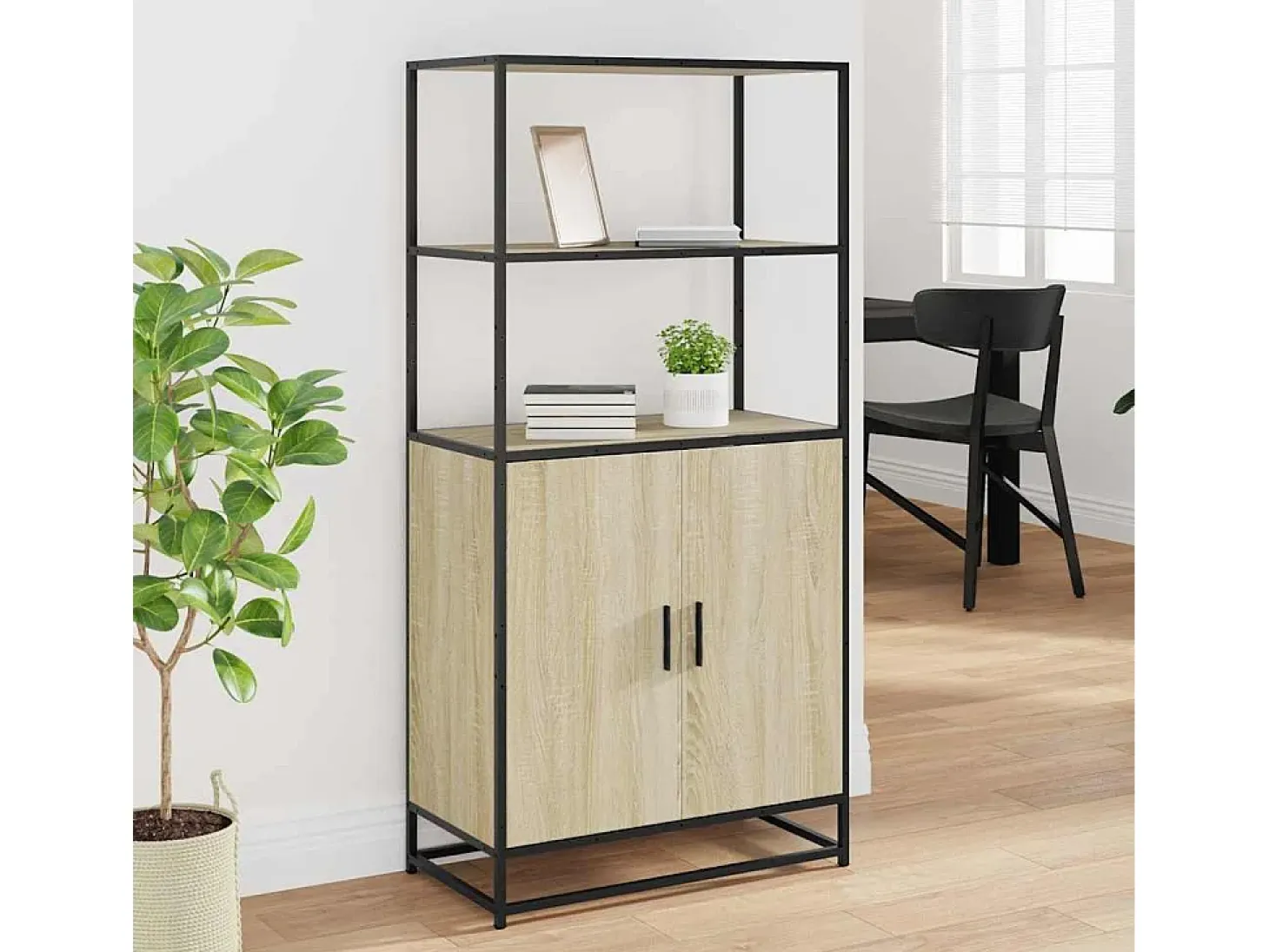Aparador alto roble Sonoma 68x35x139 cm madera contrachapada metal