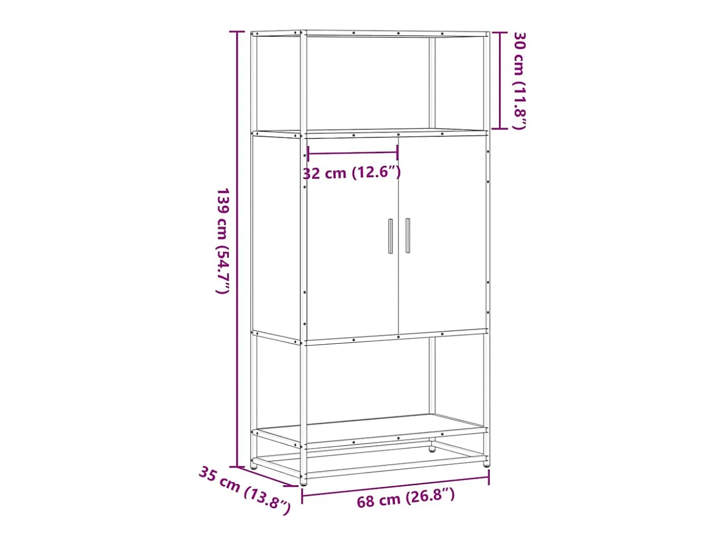 Aparador alto roble Sonoma 68x35x139 cm madera contrachapada metal