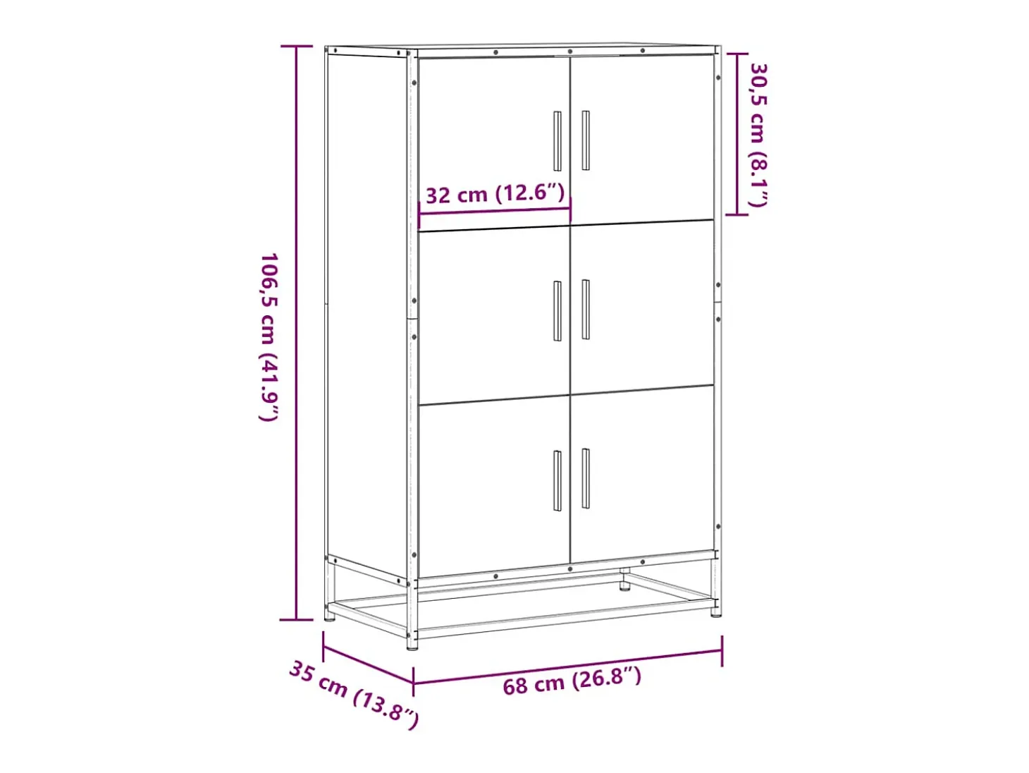 Aparador alto roble Sonoma 68x35x106,5 cm madera contrachapada metal
