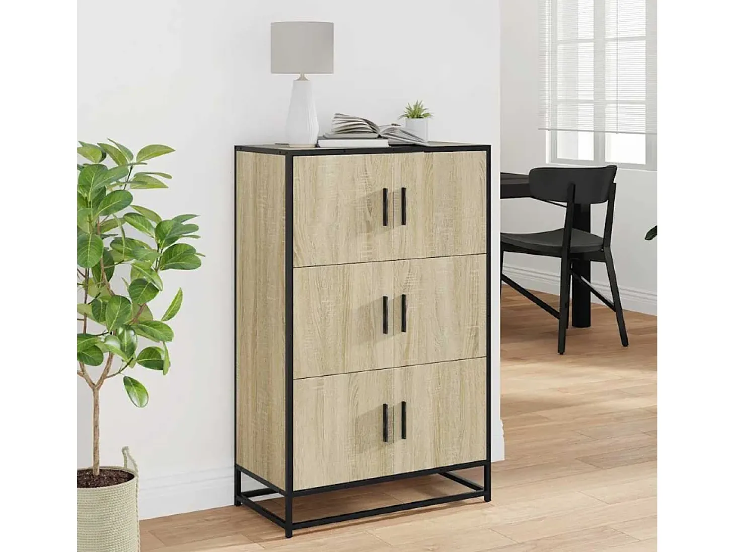 Aparador alto roble Sonoma 68x35x106,5 cm madera contrachapada metal