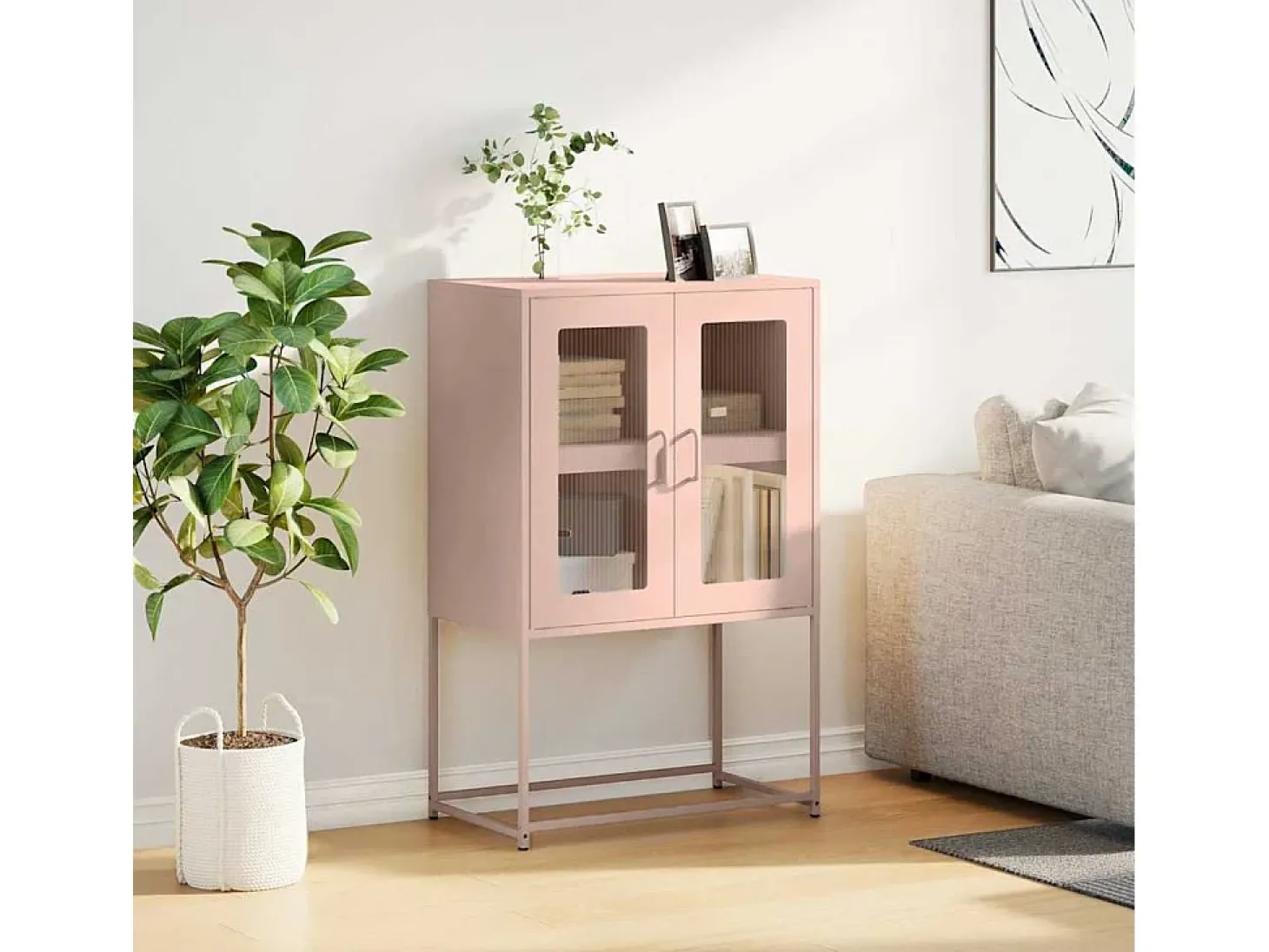 Aparador alto rosa 68x39x107 cm acero