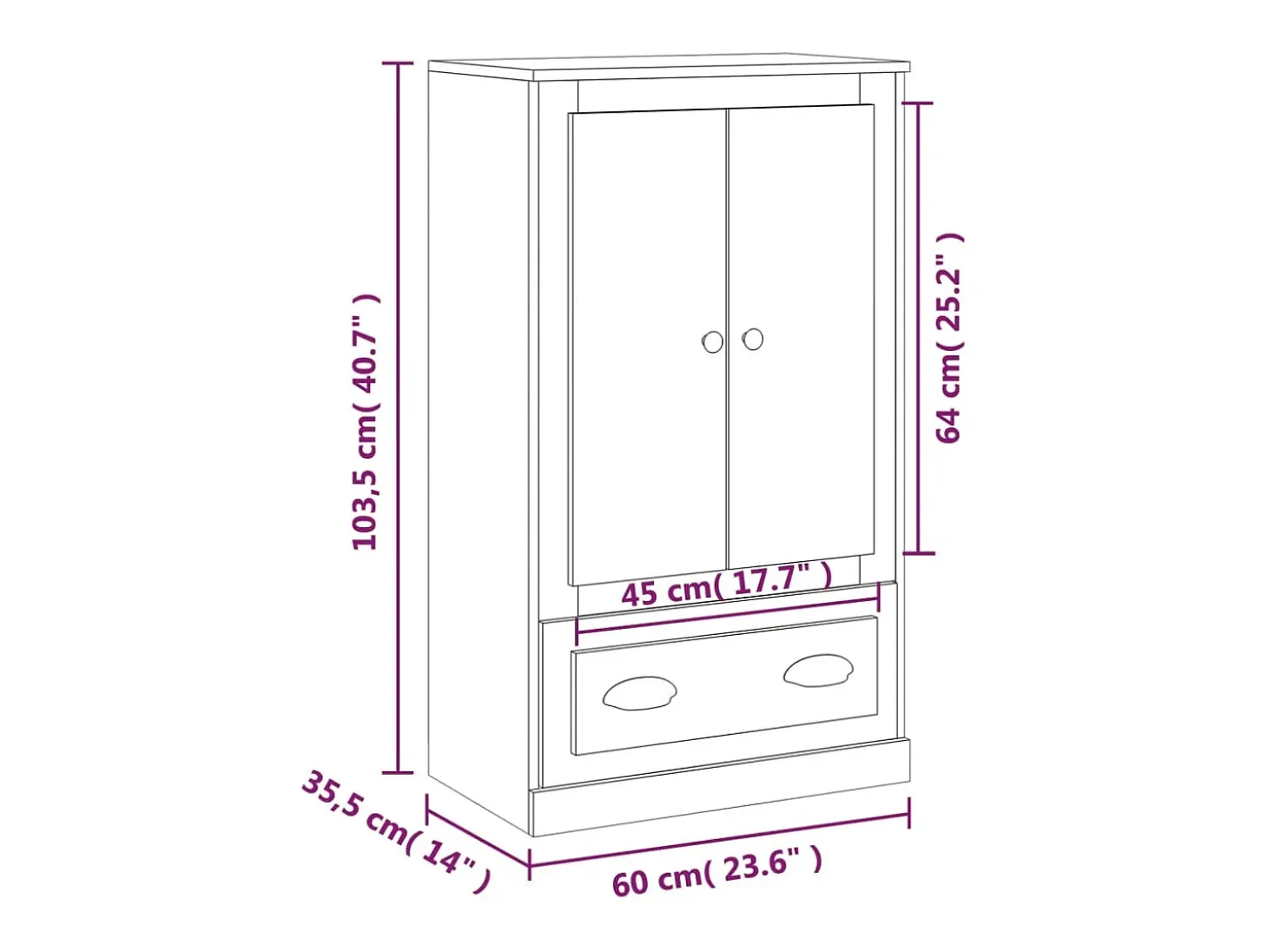Aparador alto Sonoma gris 60x35,5x103,5 cm madera de ingeniería