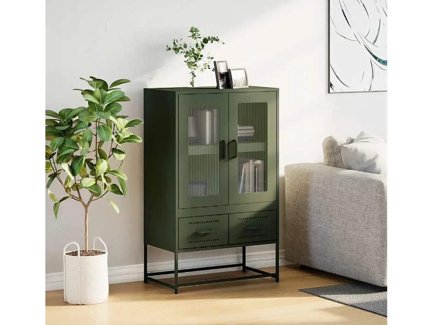 Aparador alto verde oliva 68x39x111,5 cm acero