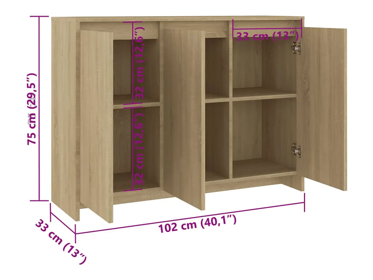 Aparador aparador cómoda armario unidad de almacenamiento organizador cocina salón salón Sonoma 102 x 33 x 75 cm madera contrachapada beige 02_0031479