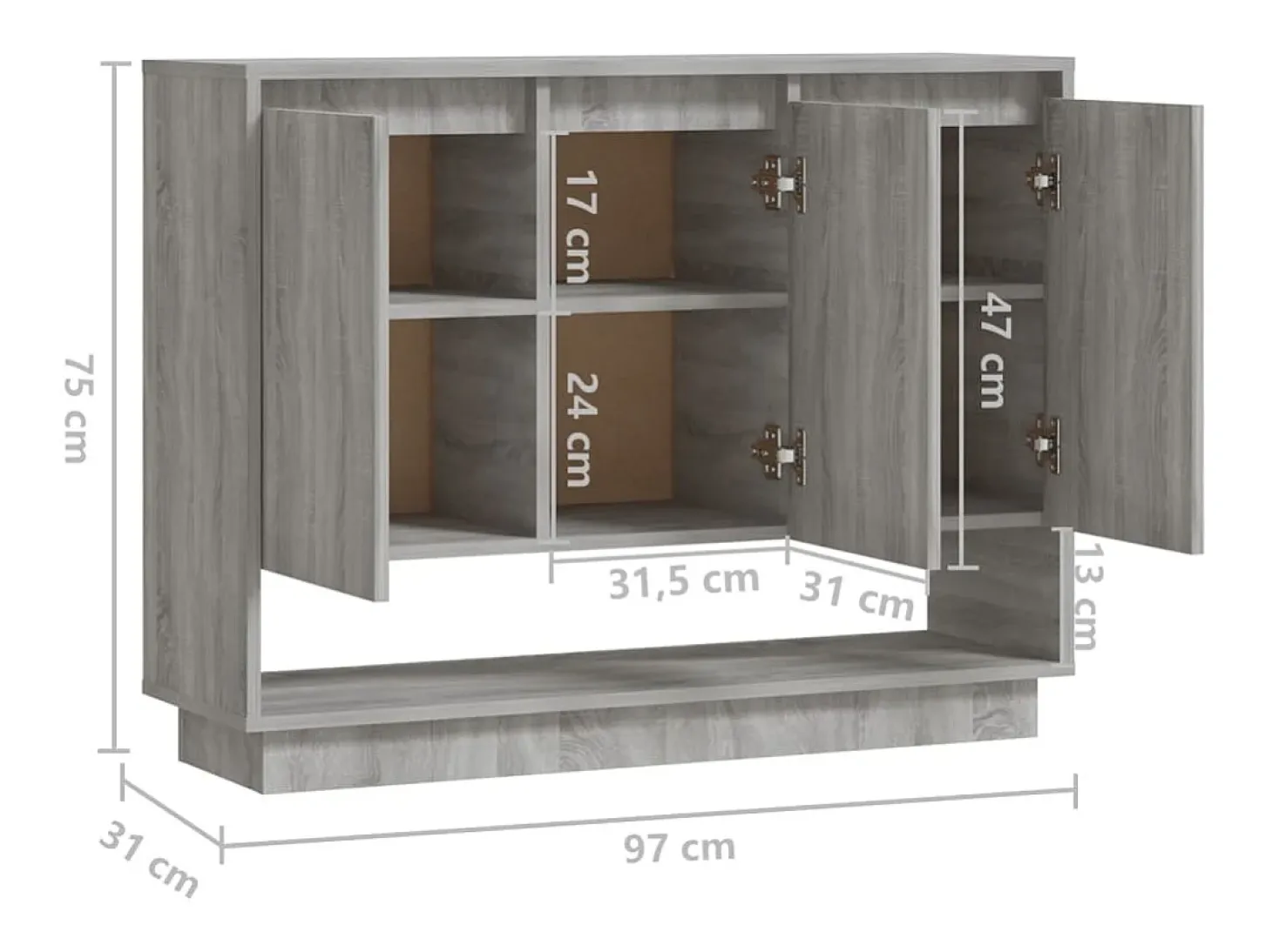 Aparador aparador cómoda armario mueble organizador cocina salón salón Sonoma 97 x 31 x 75 cm madera contrachapada gris 02_0036559