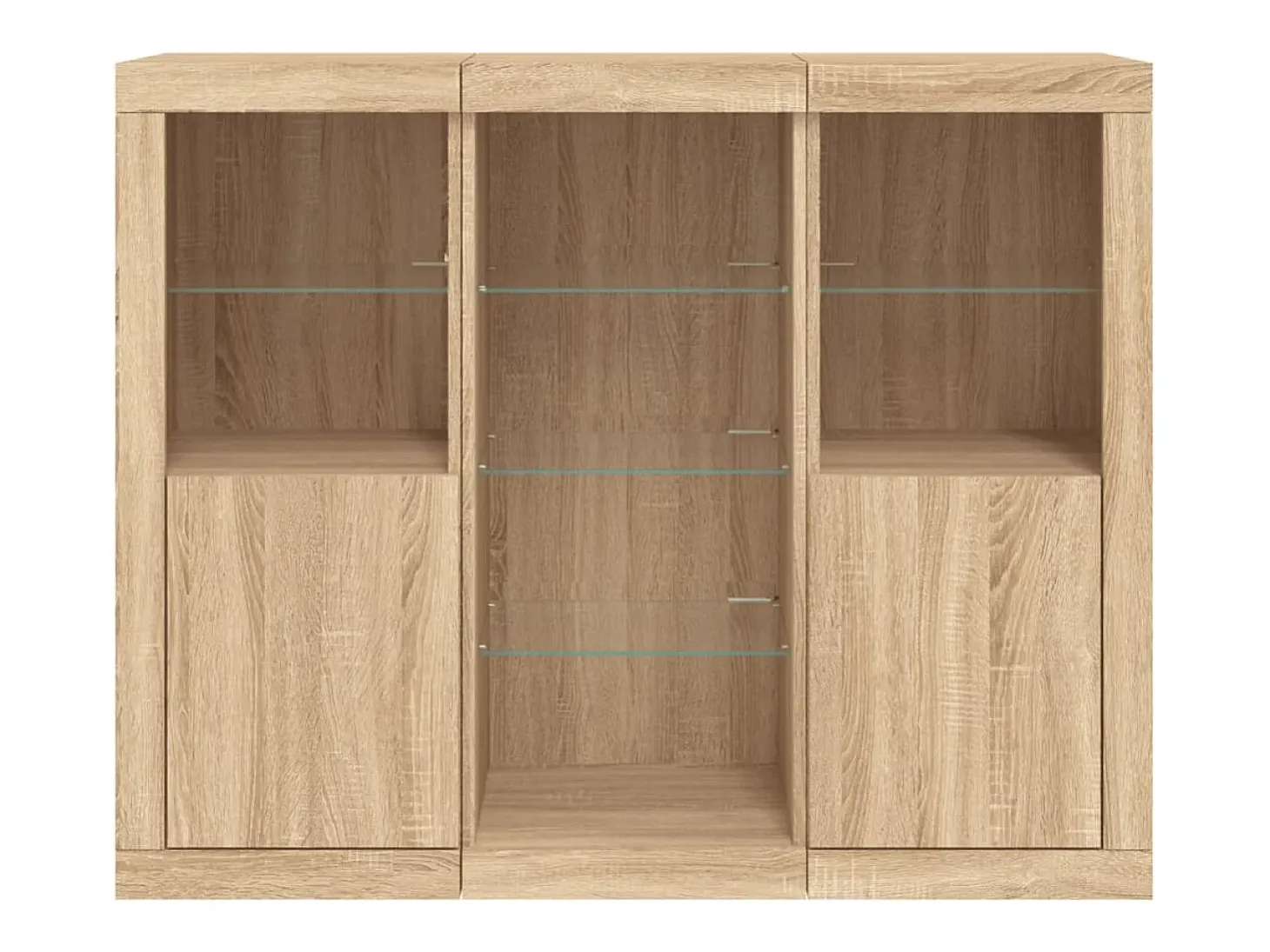 Aparador Aparador Cómoda Gabinete Organizador de Almacenamiento Cocina Sala de Estar con Luces LED 3 Piezas Sonoma Madera de Ingeniería Marrón 02_0037214